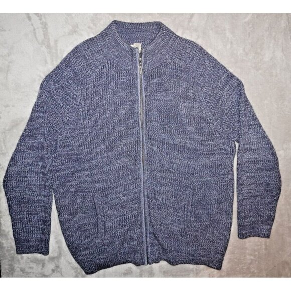 L.L. Bean Men's Blue Full Zip Sweater XL Tall Cotton Marled Knit - Picture 3 of 16